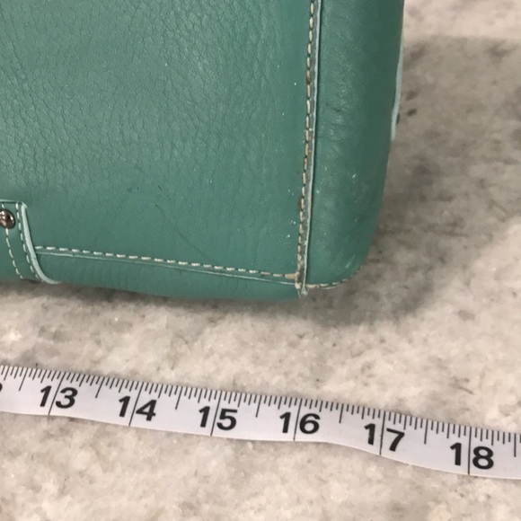 Cole Haan Leather Villager Bag Womens Teal Blue Barrel Satchel Purse - Picture 6 of 10